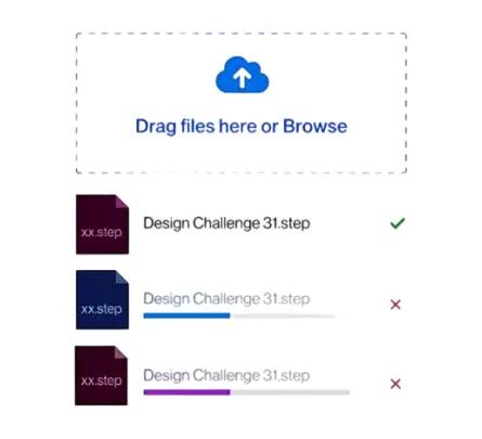 Upload design file interface showing drag and drop functionality