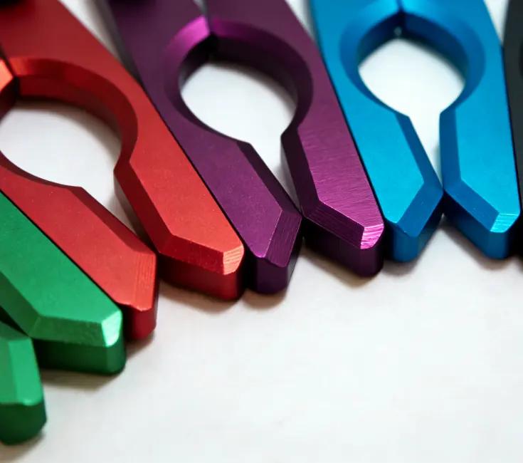 Colorful anodized aluminum parts showcasing surface finishing quality