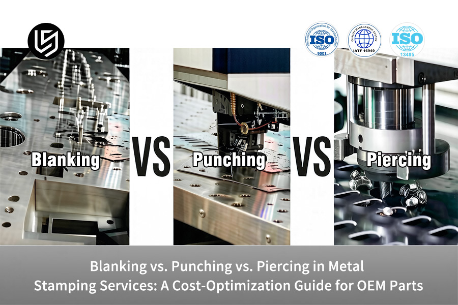 Blanking punching piercing machines form steel parts for OEM manufacturing.