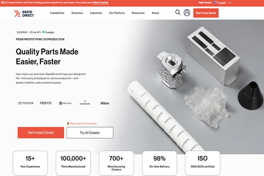 Rapid Direct offers custom 5-axis CNC machining and rapid prototyping services for various industries.